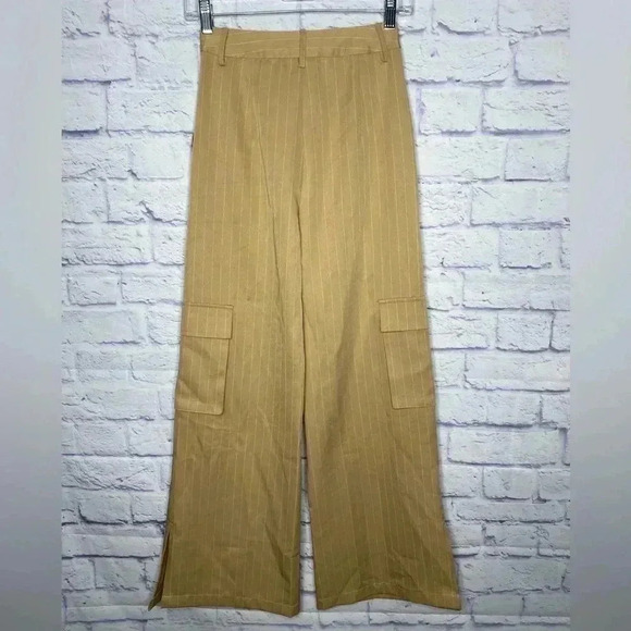 Pretty Little Thing Pinstripe Wideleg Cargo Side Slit Casual Trouser Pants - Picture 6 of 8